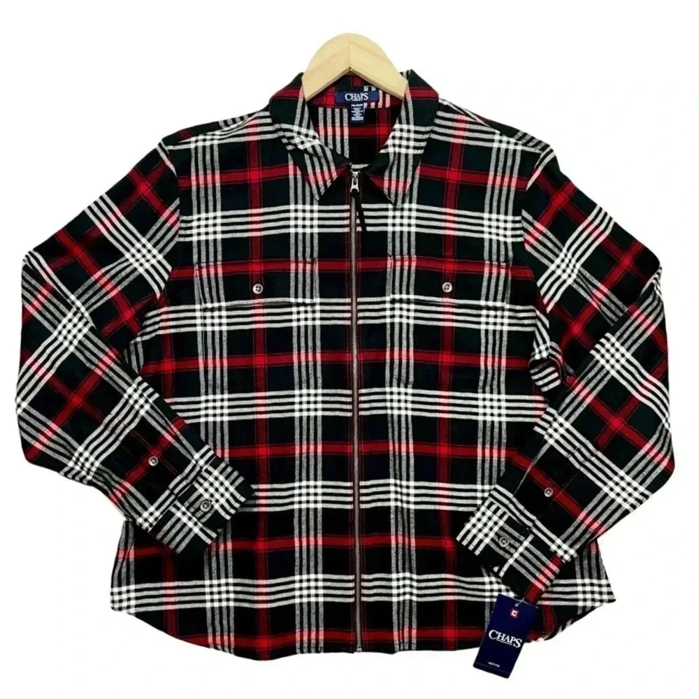 NWT Chaps Ralph Lauren Flannel Plaid Zip Up Jacket